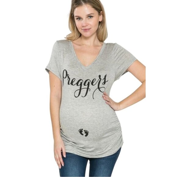 French Pastry "Preggers" Maternity T-Shirt XL Gray - Picture 2 of 9